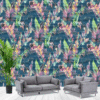 TROPICAL LEAF MULTICOLORED ON DEEP BLUE TEXTURED SURFACE WALLPAPER
