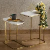 Marble Finish Set of 2 Laminated Top End Table with Golden Finish Perfectly Durable And Elegant for Your Space