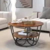 Round Coffee Table With Antique Black Finish And Marble Top Like Design