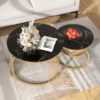 Stylish Look Round Golden & Black Wrought Iron Coffee Table Set of 2