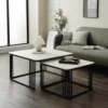 Modern Square Look Set of 2 White & Black Wrought Iron Coffee Table