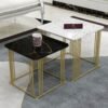 Modern Square Look Set of 2 White & Black Wrought Iron Coffee Table With Golden Finish