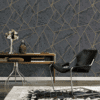 SOPHISTICATED GEOMETRIC WALLPAPER WITH GOLD LINES ON A DARK MARBLED BACKGROUND FOR A MODERN LUXURY LOOK WALLPAPER