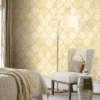 MOROCCAN TRELLIS WALLPAPER IN GOLD AND CREAM FOR A WARM AND ELEGANT BEDROOM WALLPAPER