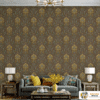 LUXURIOUS DAMASK WALLPAPER IN GOLD AND TEAL ON A RICH BROWN BACKGROUND FOR A REGAL INTERIOR WALLPAPER