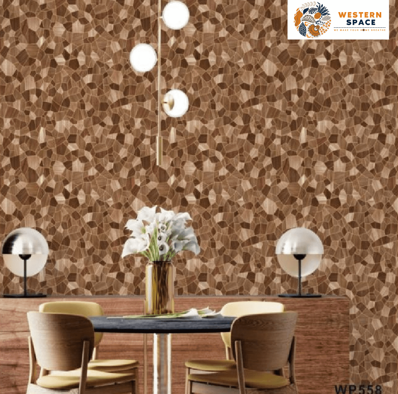 MODERN MOSAIC WALLPAPER IN WARM BROWN WOODEN TONES FOR A COZY AND STYLISH SPACE WALLPAPER