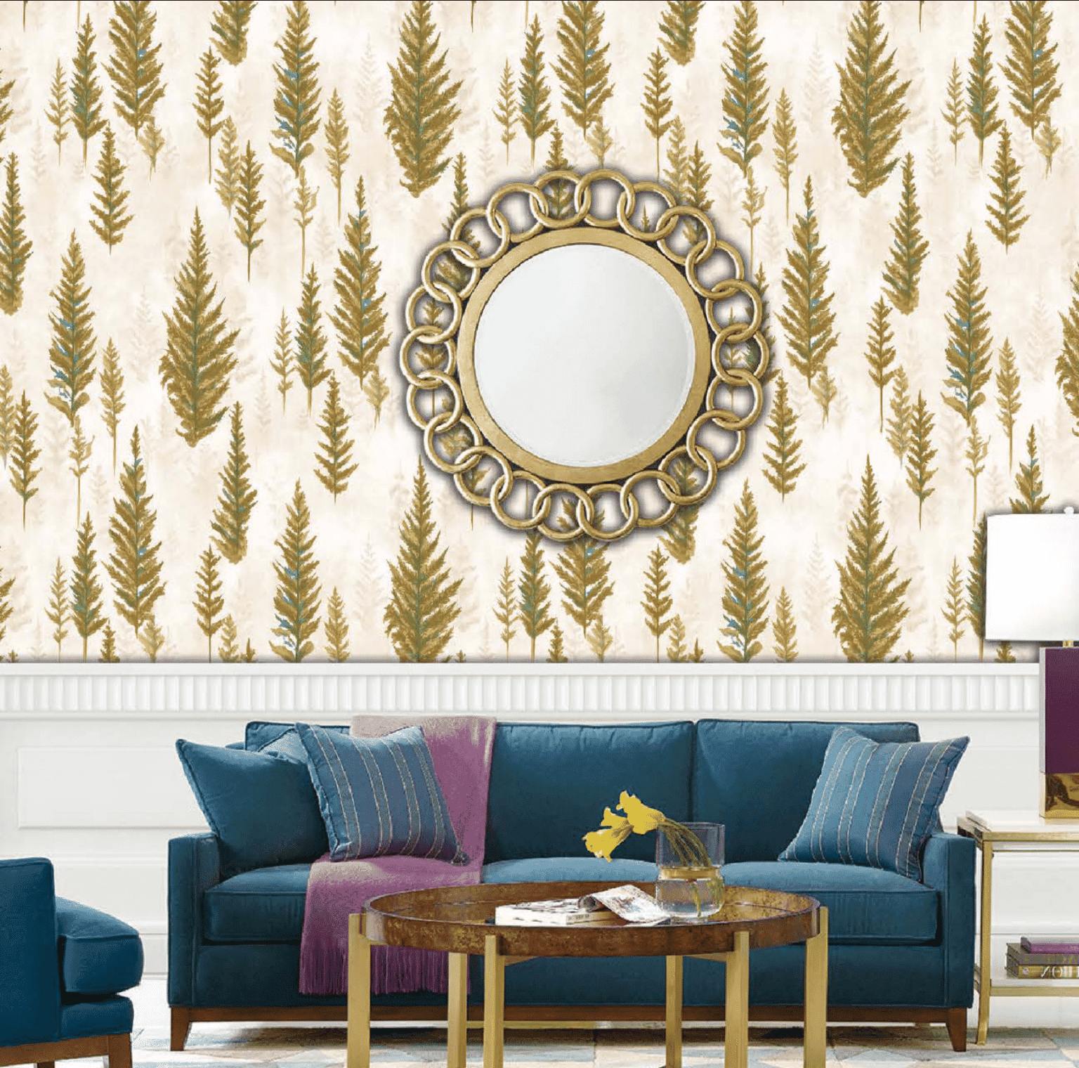 LUXURIOUS GOLD AND CREAM FERN WALLPAPER FOR A RICH AND SOPHISTICATED INTERIOR WALLPAPER