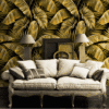 VIBRANT TROPICAL LEAF WALLPAPER IN GOLD AND BLACK FOR A BOLD AND EXOTIC STATEMENT WALL WALLPAPER