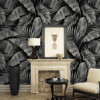 DRAMATIC TROPICAL LEAF WALLPAPER IN BLACK AND WHITE FOR A STYLISH AND MODERN STATEMENT WALLPAPER
