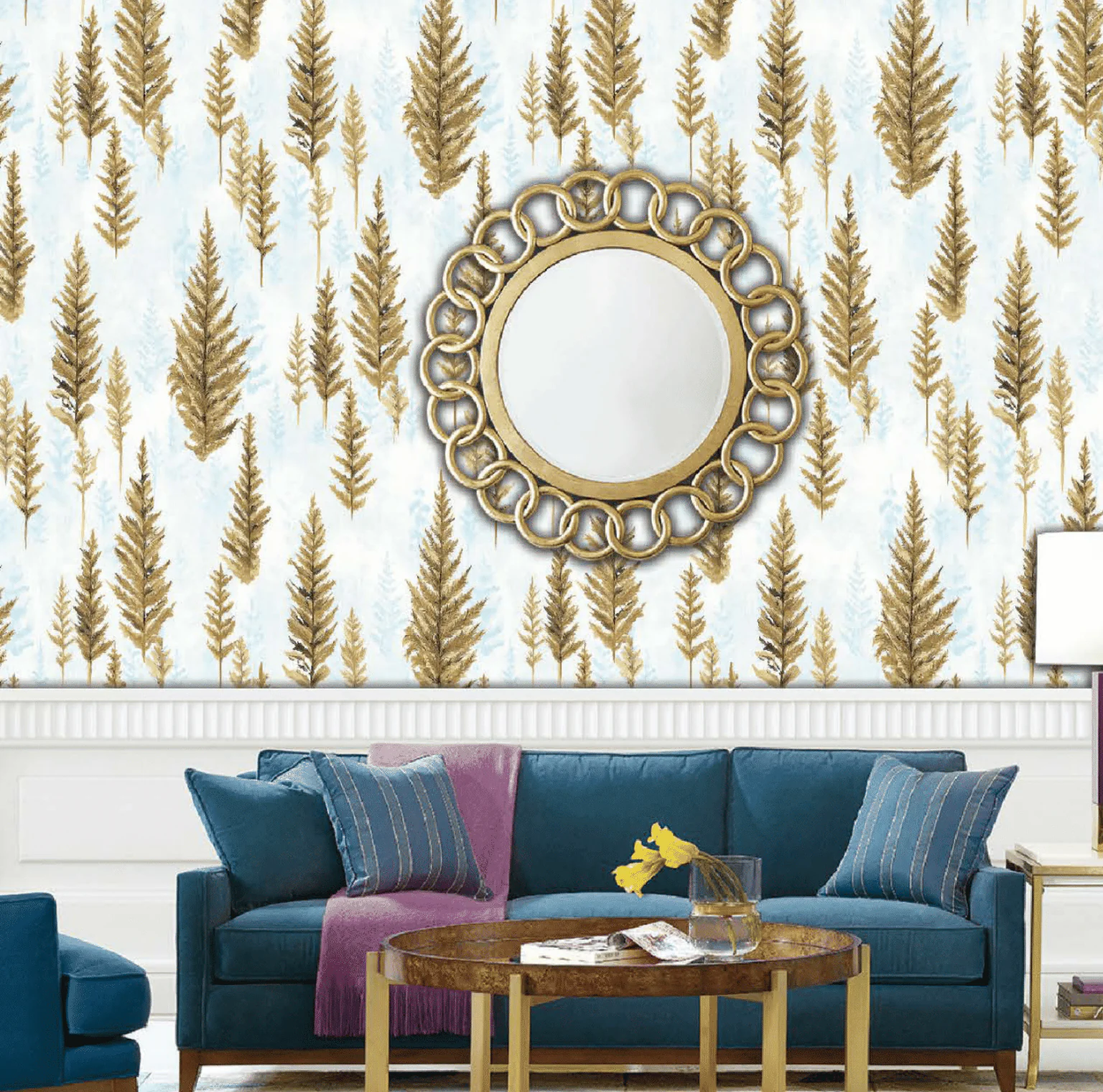 RADIANT GOLD FERN WALLPAPER ON A LIGHT BACKGROUND FOR A BRIGHT AND LUXURIOUS FEEL WALLPAPER