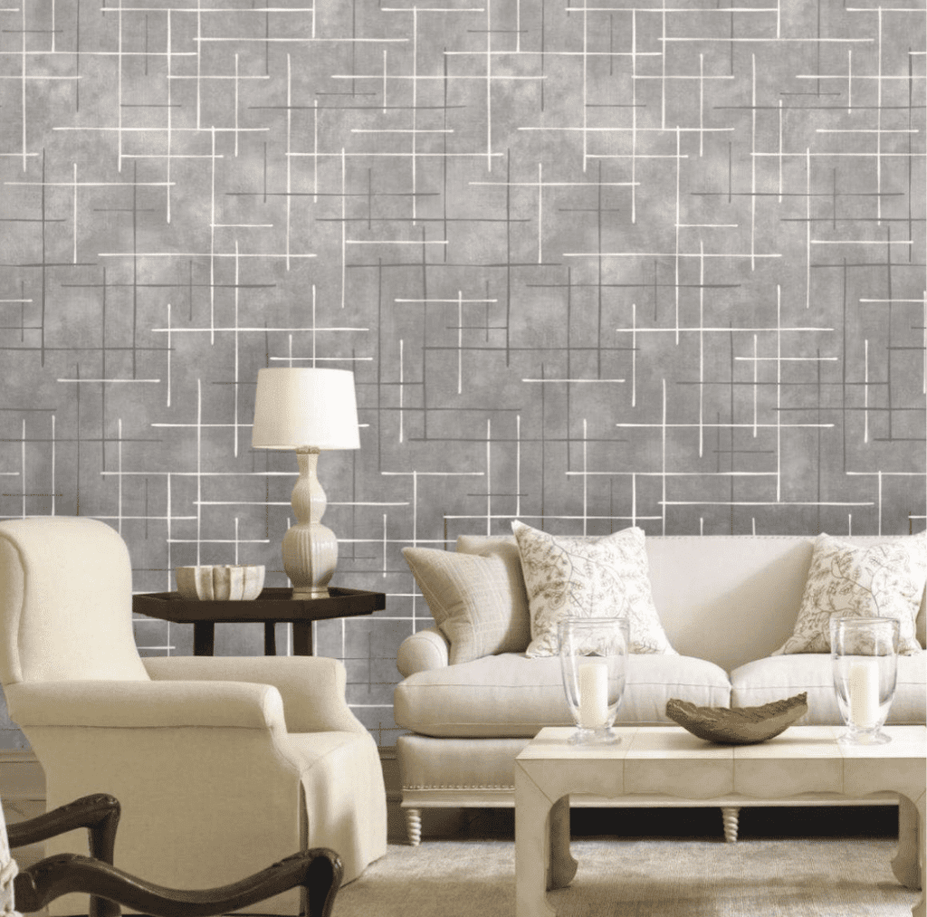 MODERN GEOMETRIC GRID WALLPAPER IN GREY AND WHITE FOR A CONTEMPORARY STATEMENT WALL WALLPAPER