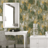 ABSTRACT IMPRESSIONIST WALLPAPER IN GREEN, YELLOW, AND GREY FOR A DISTRESSED ARTISTIC STATEMENT WALL WALLPAPER
