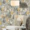ABSTRACT IMPRESSIONIST WALLPAPER IN GREY, YELLOW, AND BROWN FOR A DISTRESSED ARTISTIC STATEMENT WALL WALLPAPER