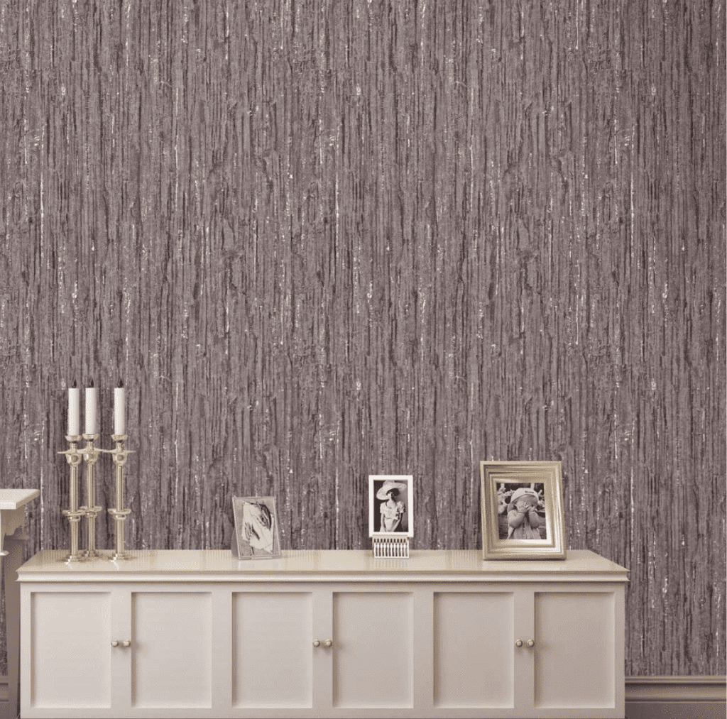 VERTICAL TEXTURED WALLPAPER IN MAUVE AND SILVER FOR A MODERN MINIMALIST STATEMENT WALL WALLPAPER