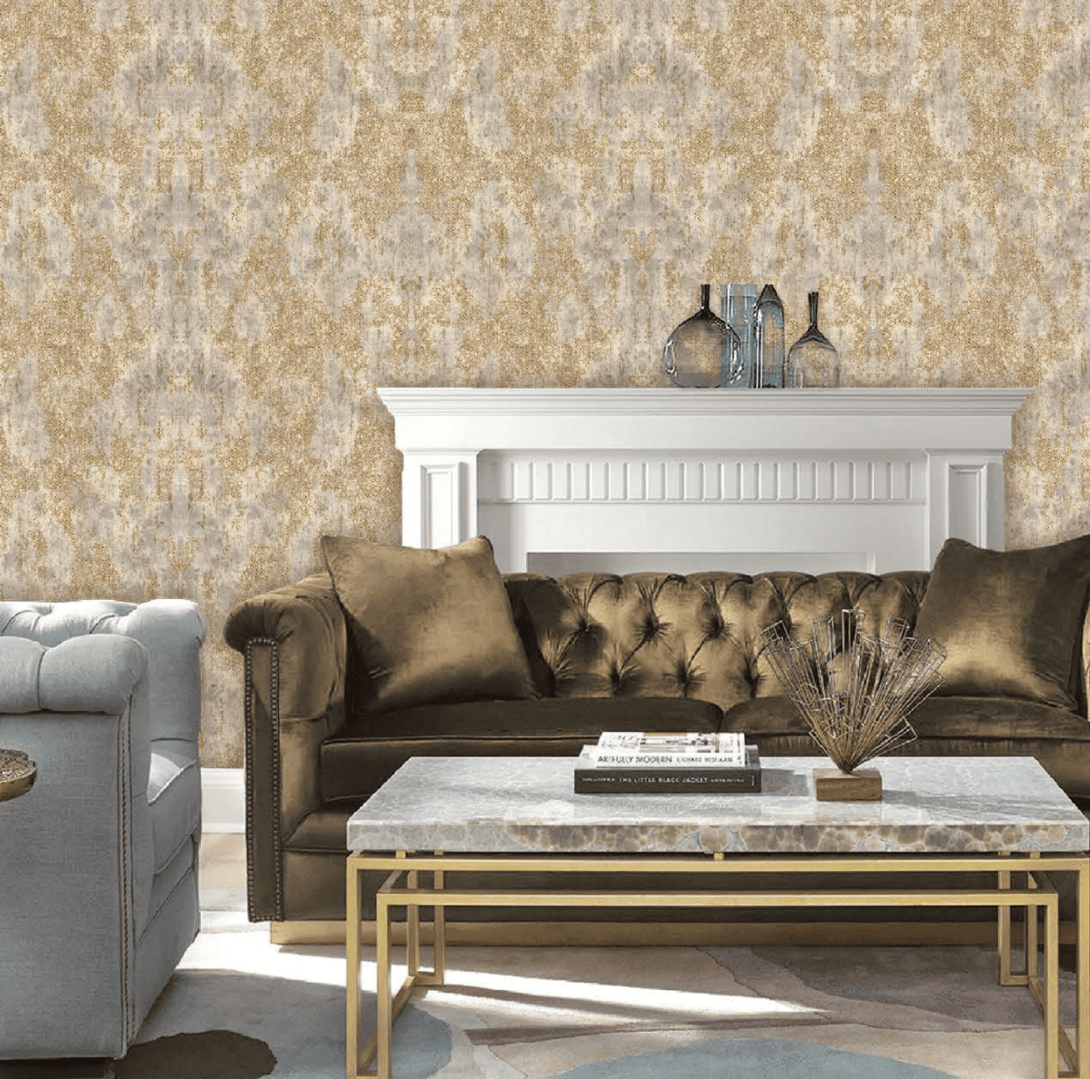 LUXURIOUS GOLD AND BEIGE ABSTRACT WALLPAPER FOR AN ELEGANT AND RICH INTERIOR WALLPAPER