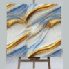 ARTISTIC DESIGN FEATURING A FLUID SILK GOLD RIBBON AND ETHEREAL BLUE GOLD FLOW UV MARBLE SHEET