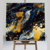 DISTANT NEBULA, BRILLIANT GOLD SPLASHES AND SWIRLS ACROSS A DEEP CANVAS OF INKY BLACK AND BLUE UV MARBLE SHEET