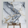 BILLOWING CLOUDS OF SMOKY GREY INK DRIFT ACROSS A WHITE CANVAS, FRACTURED BY ELEGANT VEINS OF GOLD UV MARBLE SHEET
