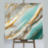 MODERN HIGH GLOSS MARBLE PANEL IN TURQUOISE WITH AQUA RIVER AND GOLD VEINS UV MARBLE SHEET