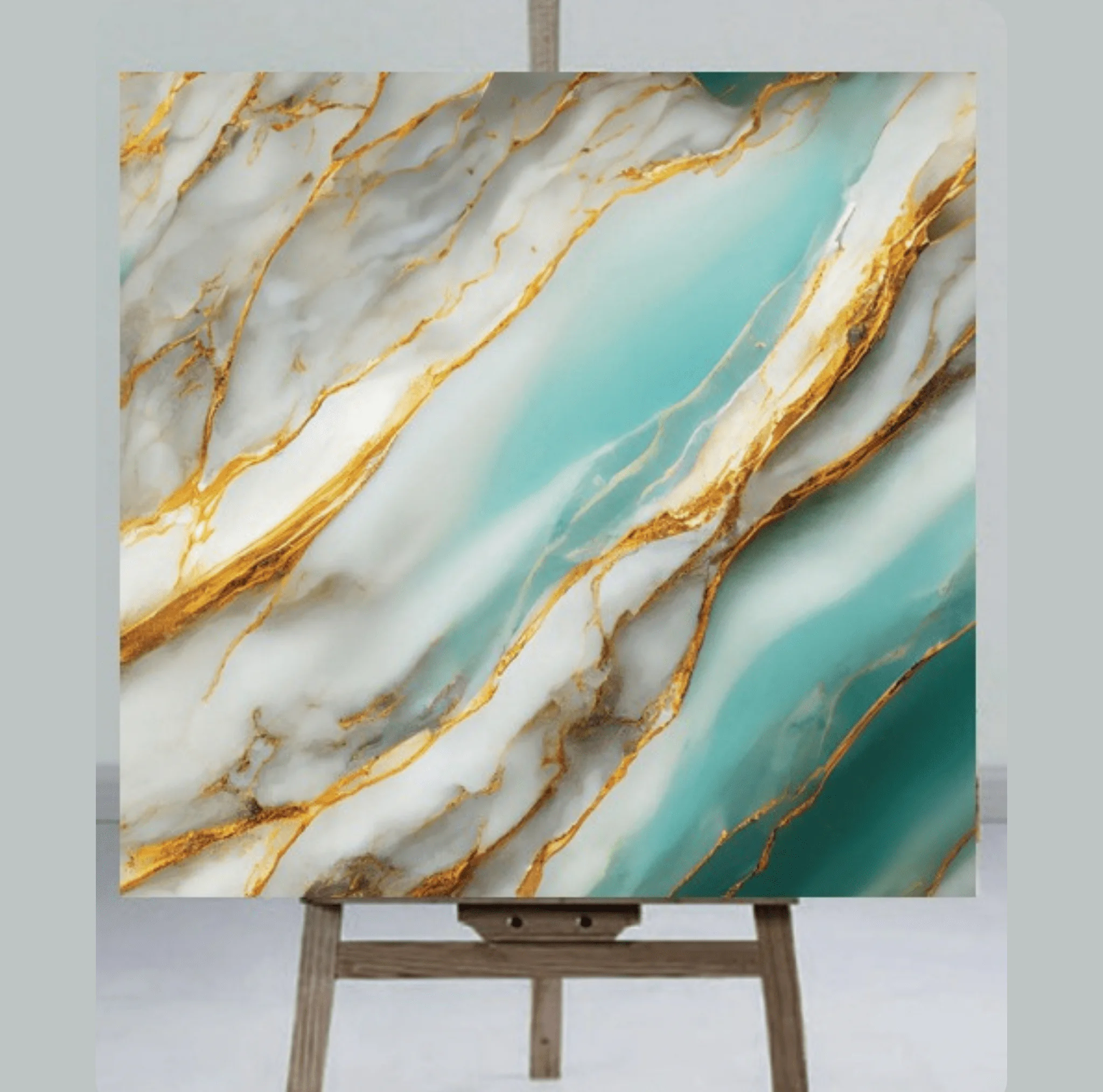 MODERN HIGH GLOSS MARBLE PANEL IN TURQUOISE WITH AQUA RIVER AND GOLD VEINS UV MARBLE SHEET