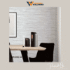 HORIZONTAL STRIE TEXTURE WALLPAPER IN COOL GREY AND WHITE FOR A SOPHISTICATED AND CONTEMPORARY DINING AREA WALLPAPER.