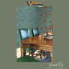 ELEGANT ROSE TRAIL AND TRELLIS WALLPAPER IN TEAL AND ANTIQUE RED FOR A TRADITIONAL AND COZY DINING ROOM WALLPAPER.