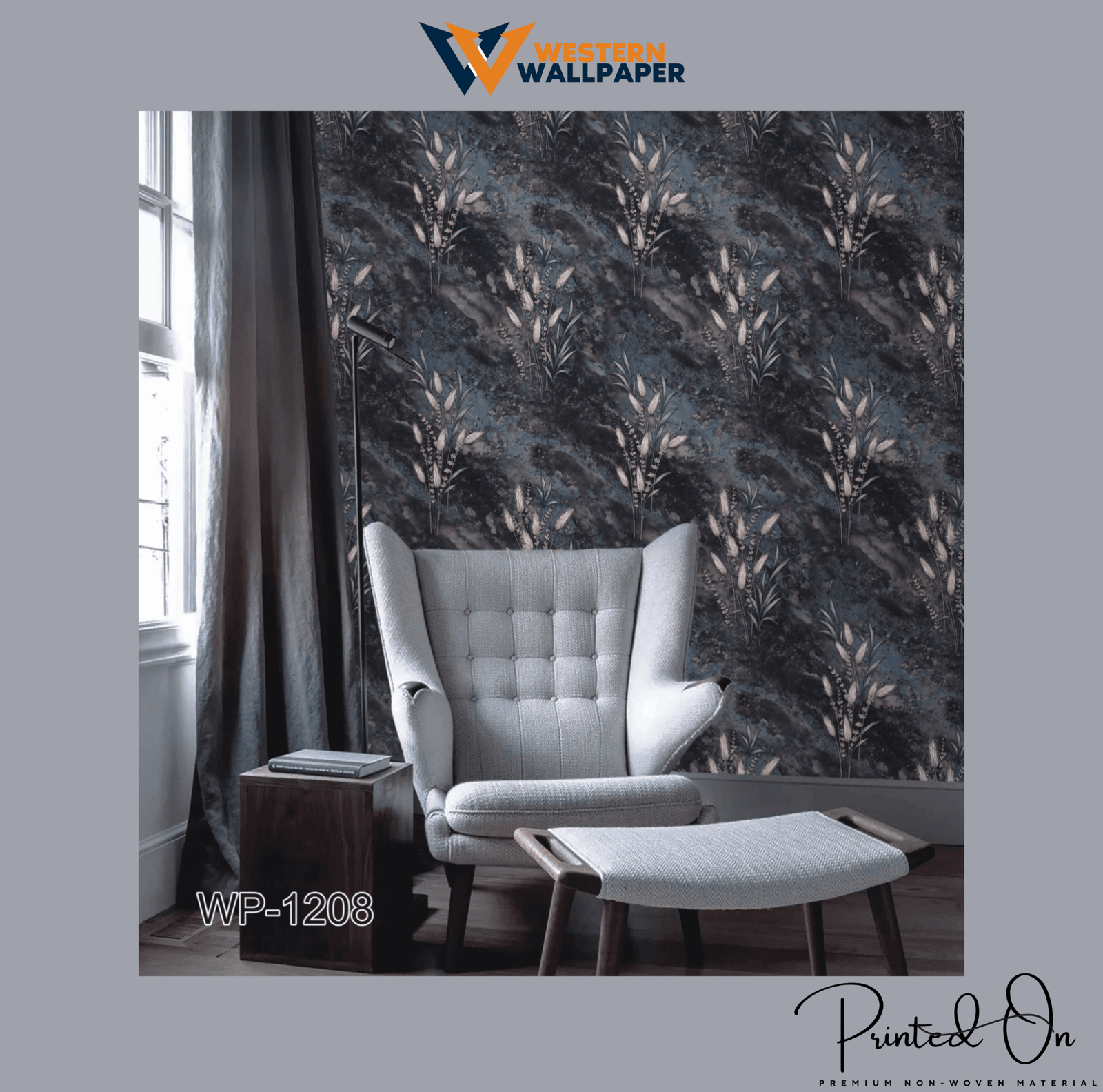 Botanical wallpaper with abstract elements in dark tones for a bold, elegant, and sophisticated living space aesthetic wallpaper.