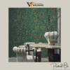 VINTAGE LEAF PATTERN WALLPAPER IN GREEN AND GOLD FOR A LUXURIOUS AND NATURE-INSPIRED DINING AREA WALLPAPER.