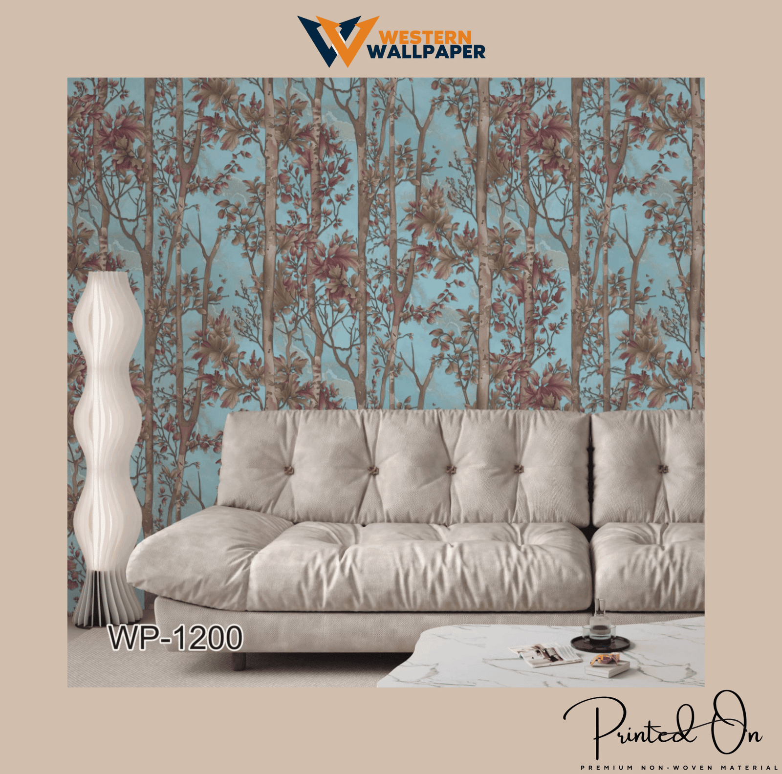 BLUE-GRAY FOREST THEME WALLPAPER FOR A RUSTIC, MODERN, AND NATURE-INSPIRED LIVING ROOM AESTHETIC WALLPAPER