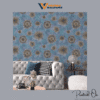 ABSTRACT FLOWER PATTERN WALLPAPER IN BLUE AND GOLD FOR A BOLD, ARTISTIC, AND MODERN LIVING ROOM STATEMENT WALL WALLPAPER