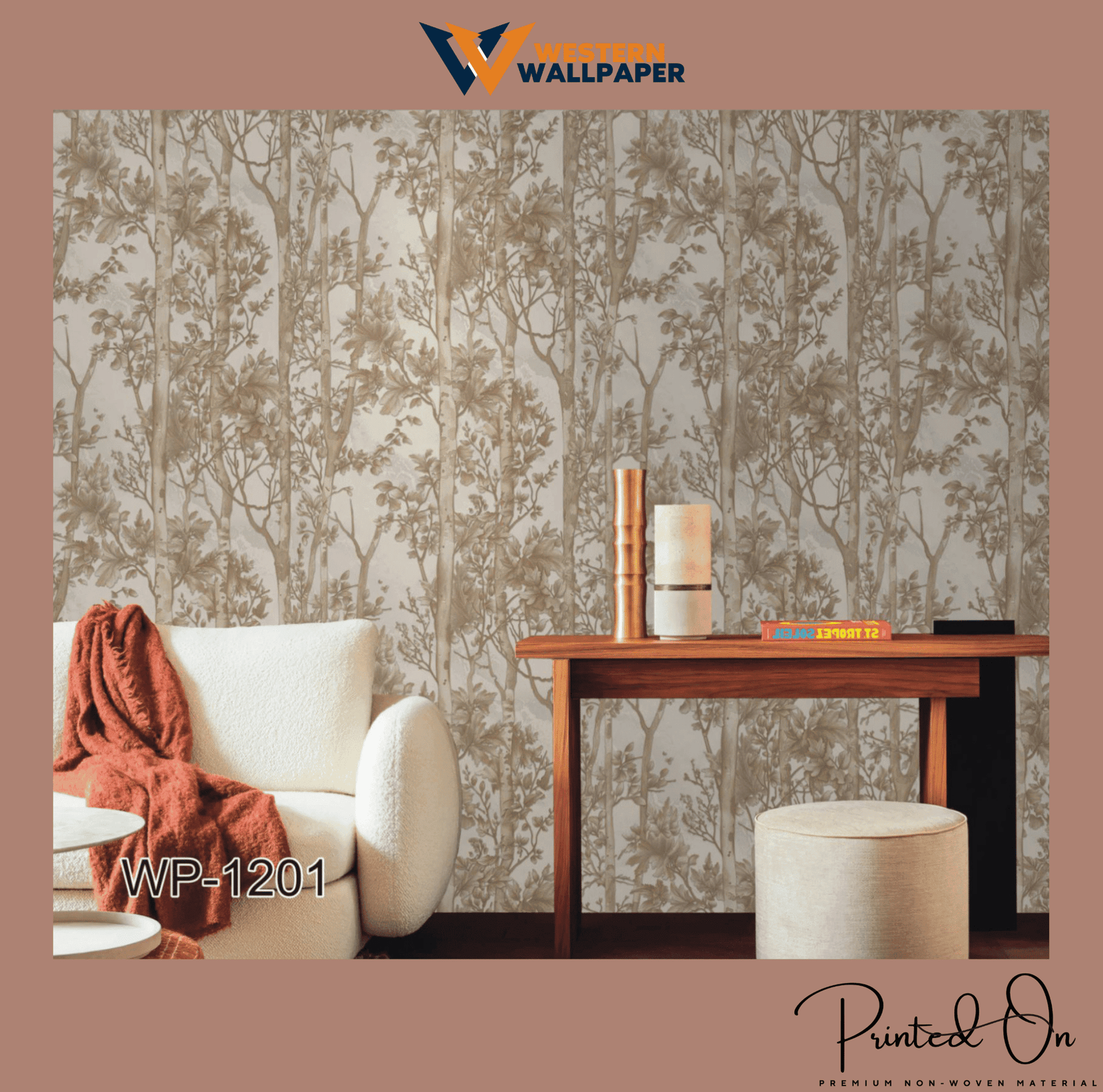TAUPE AND BROWN FOREST THEME WALLPAPER FOR A RUSTIC, MODERN, AND NATURE-INSPIRED LIVING ROOM AESTHETIC WALLPAPER