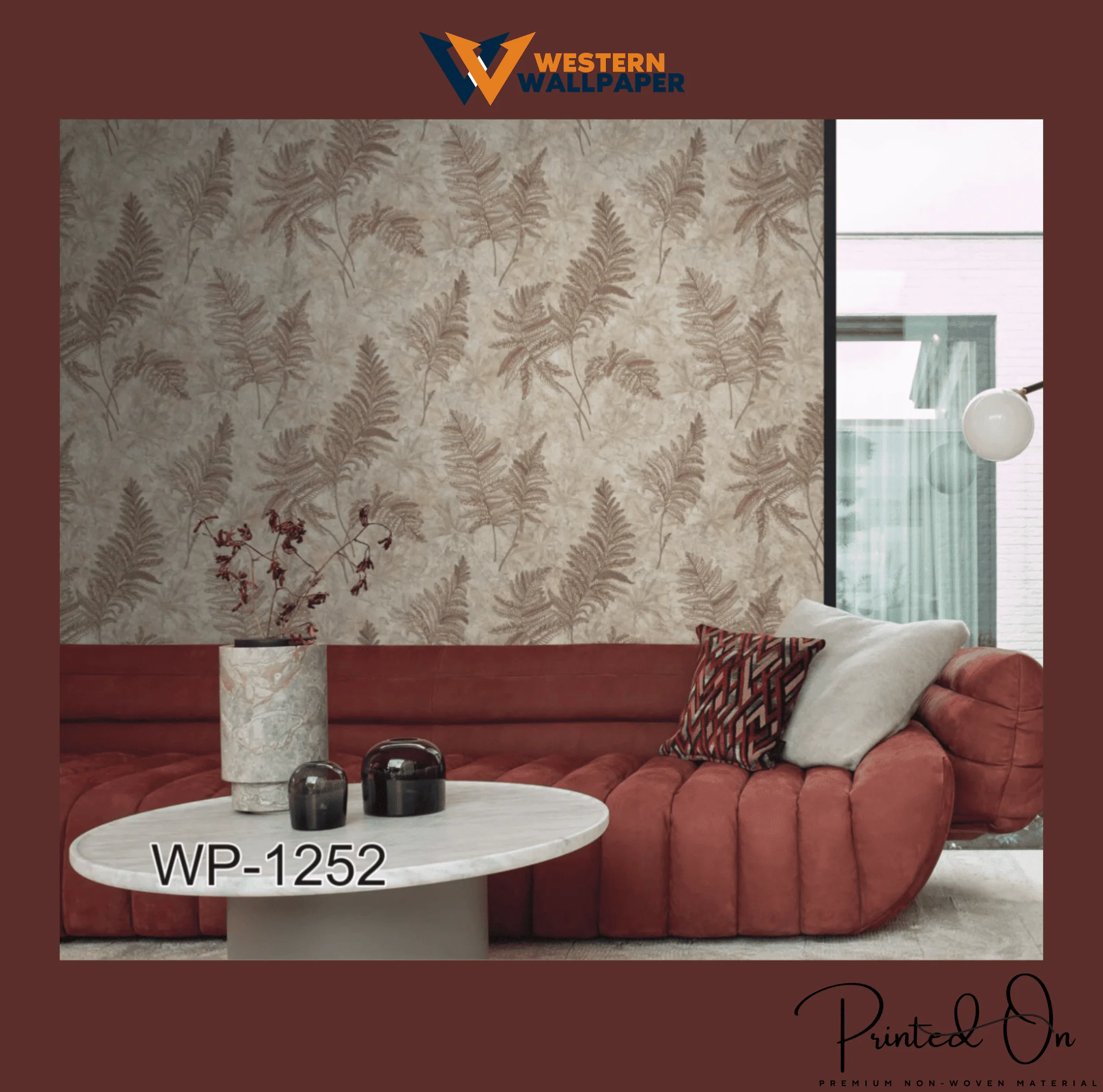 PALE GRAY AND RUSTIC FERN WALLPAPER FOR A NATURE-INSPIRED, WARM, AND ELEGANT LIVING ROOM AESTHETIC WALLPAPER.