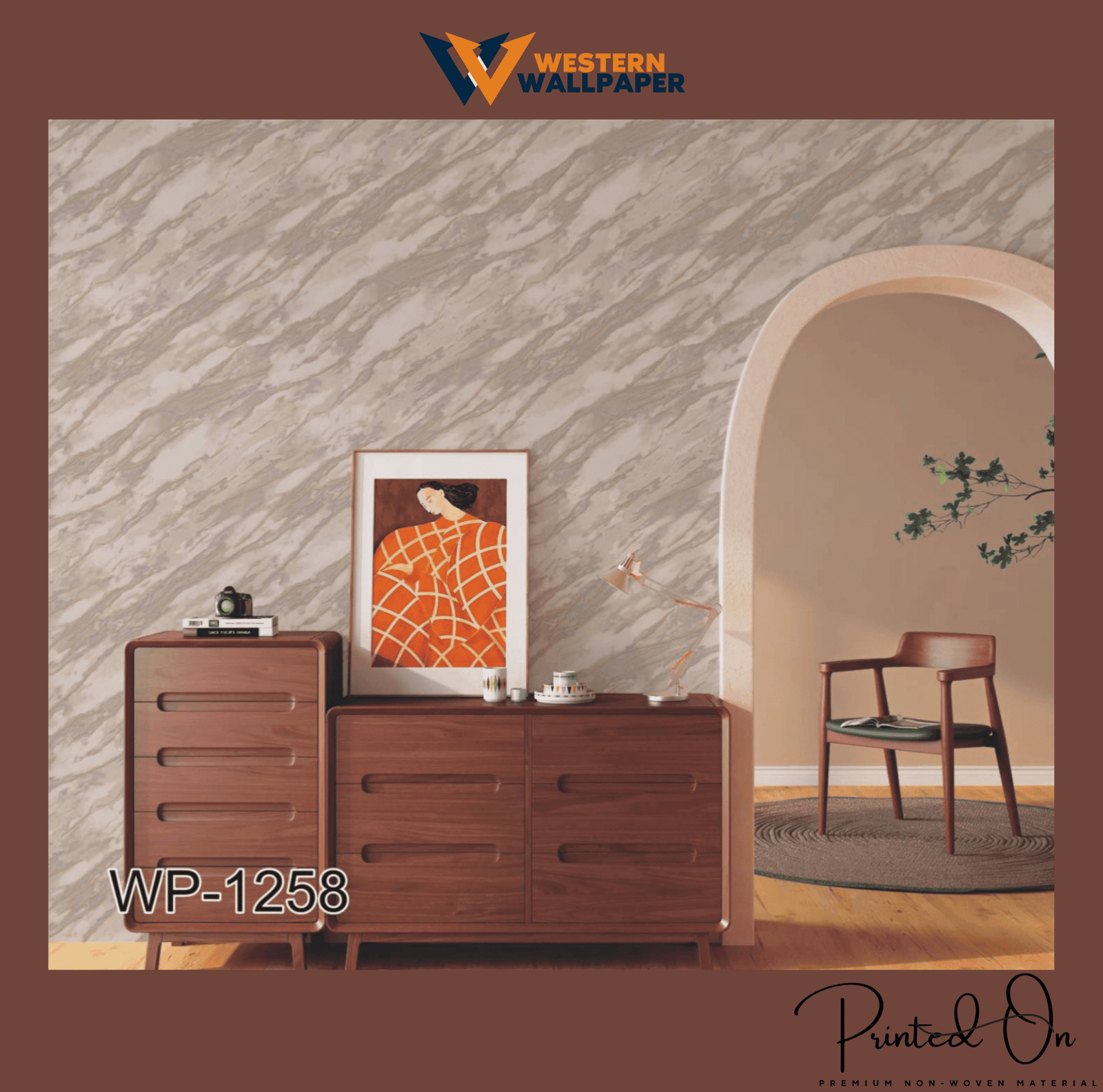 MARBLE PATTERN WALLPAPER IN BROWN AND CREAM FOR A LUXURIOUS, WARM, AND MODERN LIVING ROOM AESTHETIC WALLPAPER.