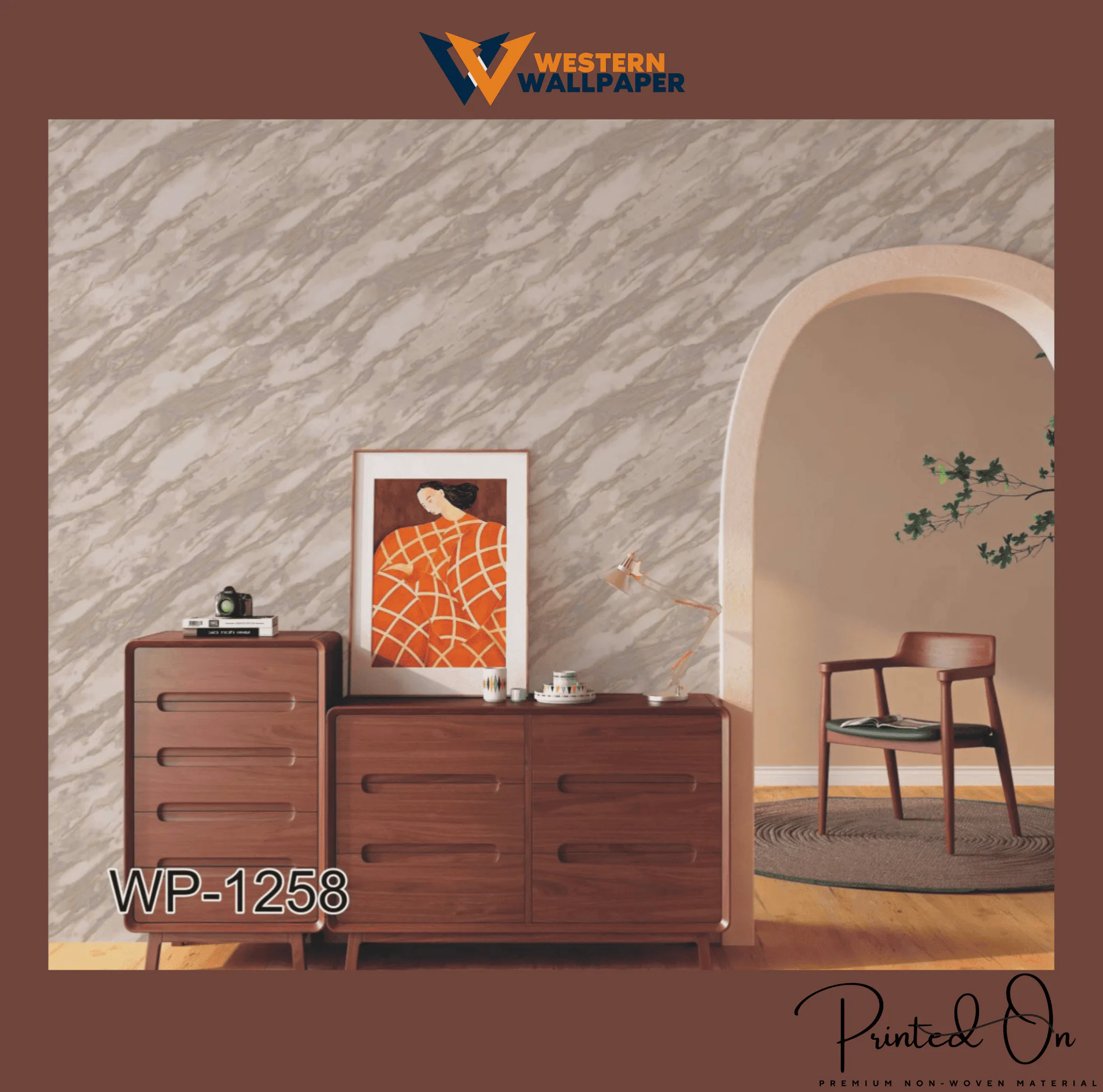 MARBLE PATTERN WALLPAPER IN BROWN AND CREAM FOR A LUXURIOUS, WARM, AND MODERN LIVING ROOM AESTHETIC WALLPAPER.