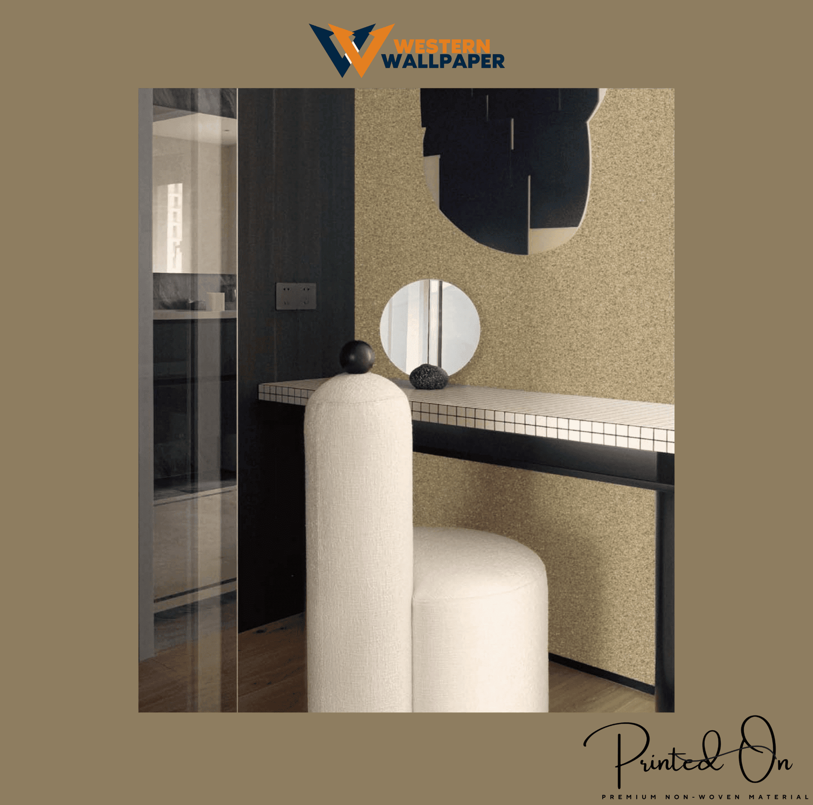 SPARKLE TEXTURE WALLPAPER IN MUTED GOLD FOR A SUBTLY GLAMOROUS AND SOPHISTICATED HOME OFFICE WALLPAPER.