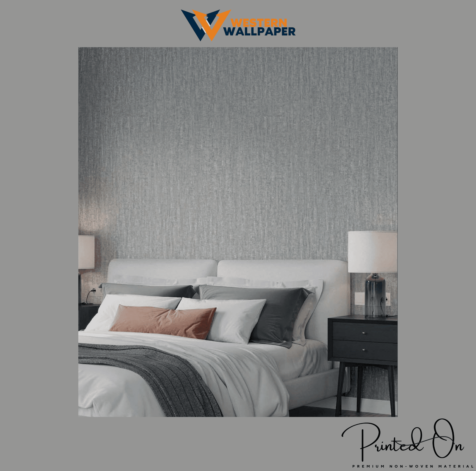 FAUX RAW SILK TEXTURE WALLPAPER IN HEATHERED MEDIUM GREY FOR A CALM AND SOPHISTICATED MINIMALIST BEDROOM WALLPAPER.