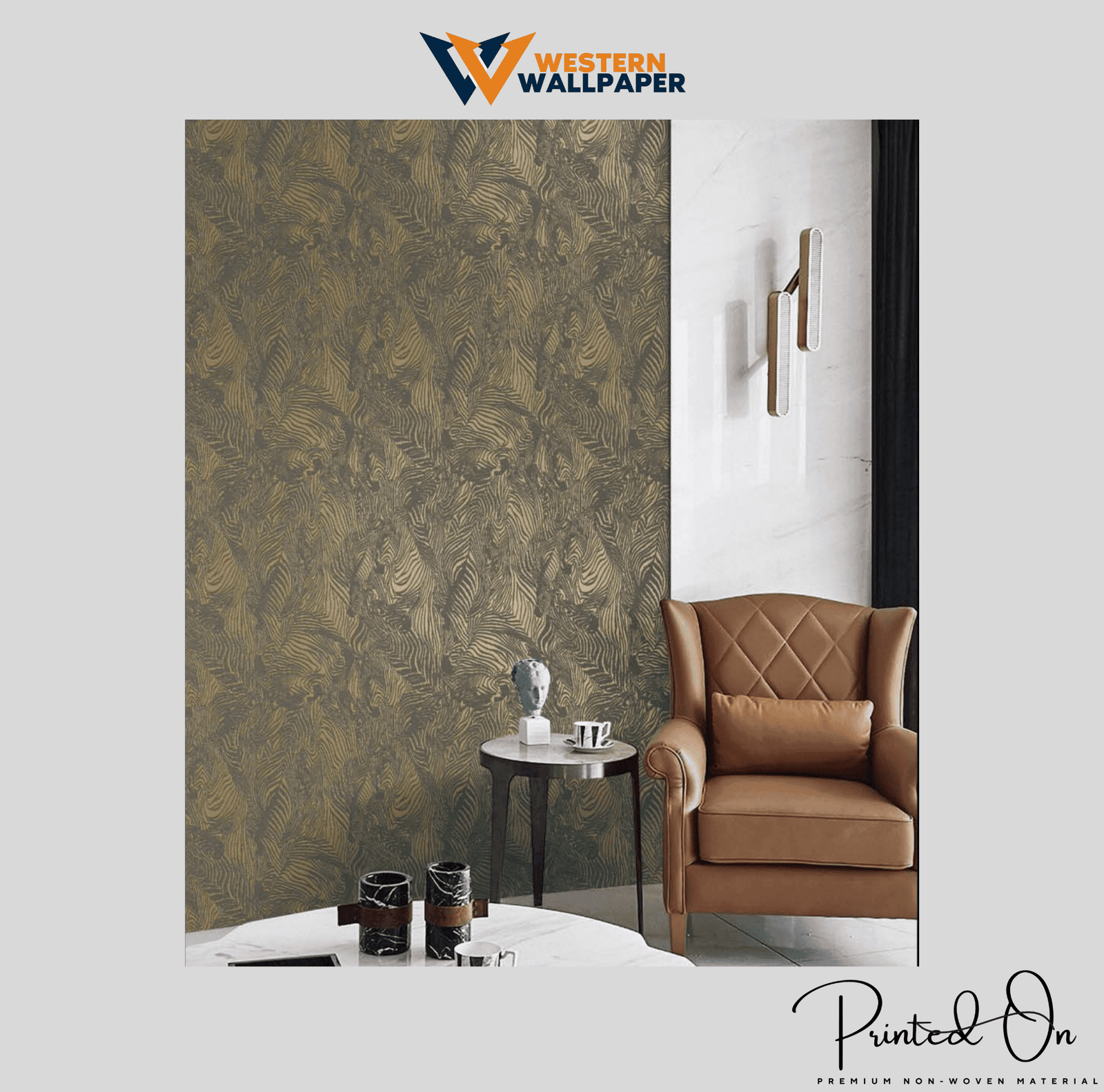 DRAMATIC TROPICAL LEAF WALLPAPER IN SHIMMERING GOLD AND DARK BRONZE FOR A LUXURIOUS AND BOLD ACCENT WALLPAPER.