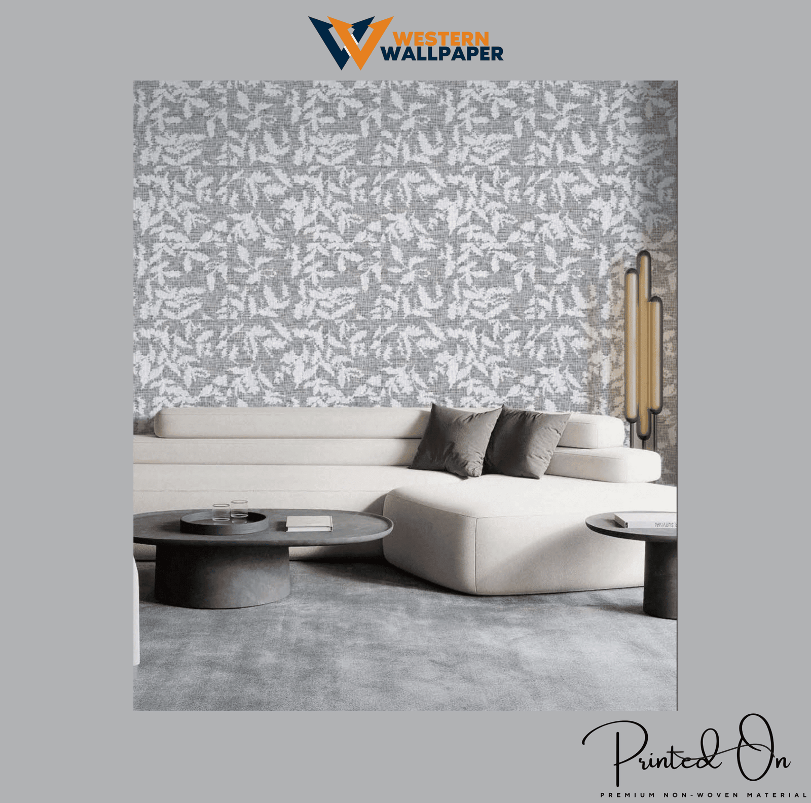 MODERN LEAF PATTERN WALLPAPER WITH PIXELATED TEXTURE IN GREY AND WHITE FOR A CONTEMPORARY LIVING ROOM WALLPAPER.