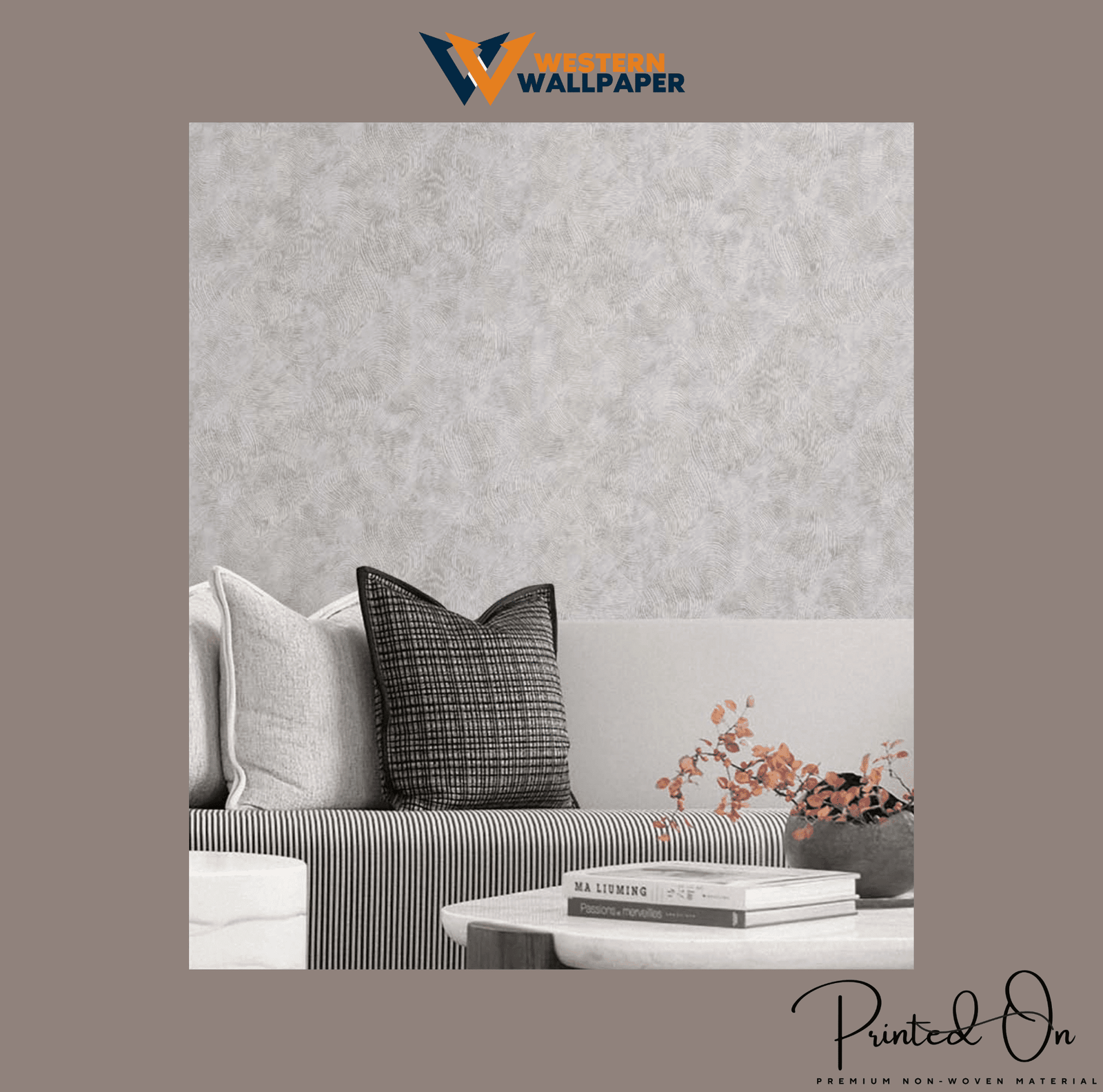 SUBTLE TEXTURED FAUX FINISH WALLPAPER IN PALE WARM GREY FOR A MINIMALIST AND ELEGANT LIVING ROOM WALLPAPER.
