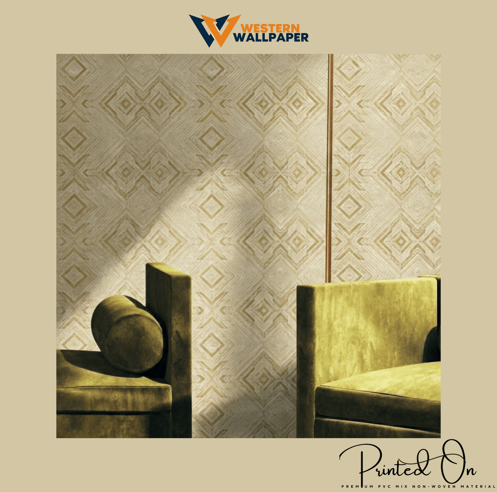 LUXE TRIBAL GEOMETRIC WALLPAPER IN GOLDEN OCHRE