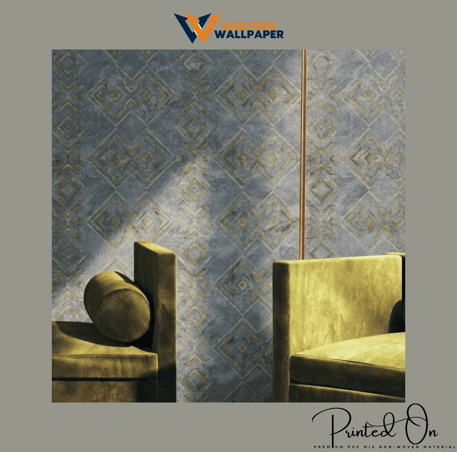 LUXE TRIBAL GEOMETRIC WALLPAPER IN SLATE AND GOLD
