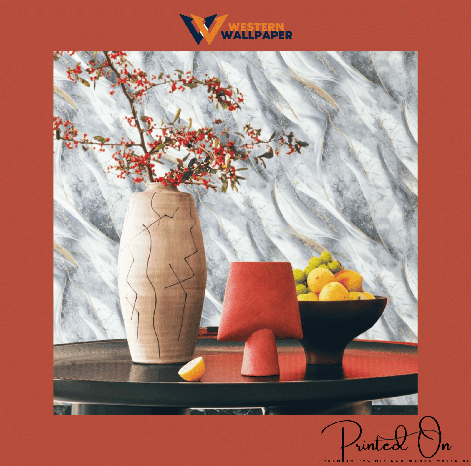 LUXE FEATHERED MARBLE WALLPAPER IN STERLING SILVER AND GOLD