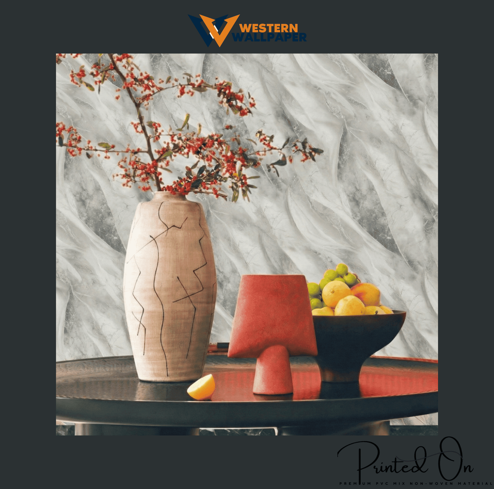 LUXE FEATHERED MARBLE WALLPAPER IN FROSTED SILVER