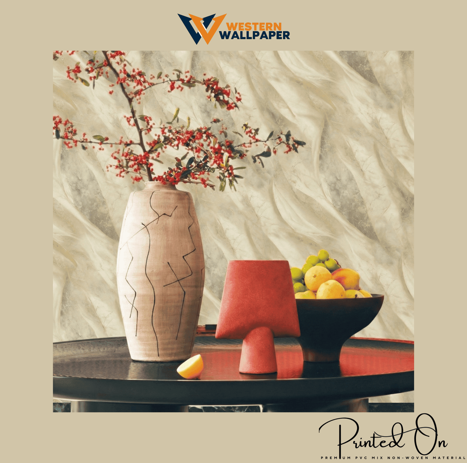 LUXE FEATHERED MARBLE WALLPAPER IN SANDSTONE BEIGE