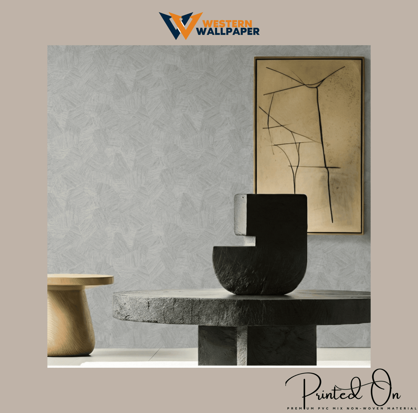 "GEOMETRIC SHANTUNG STRAW WALLPAPER IN SMOKE GREY