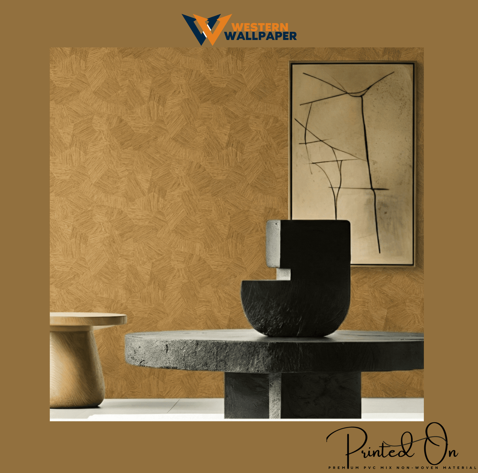 GEOMETRIC SHANTUNG STRAW WALLPAPER IN GOLDEN OAK