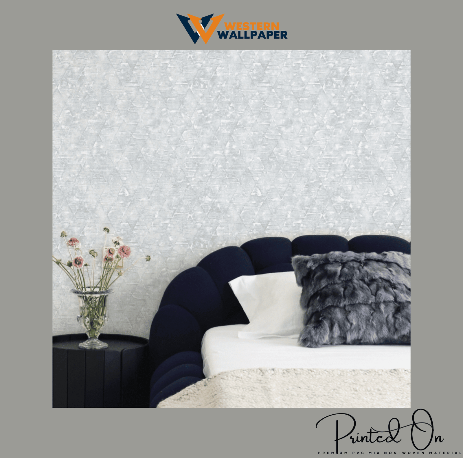 GLIMMERING CRYSTALLINE TRIANGLES WALLPAPER IN MISTY BLUE