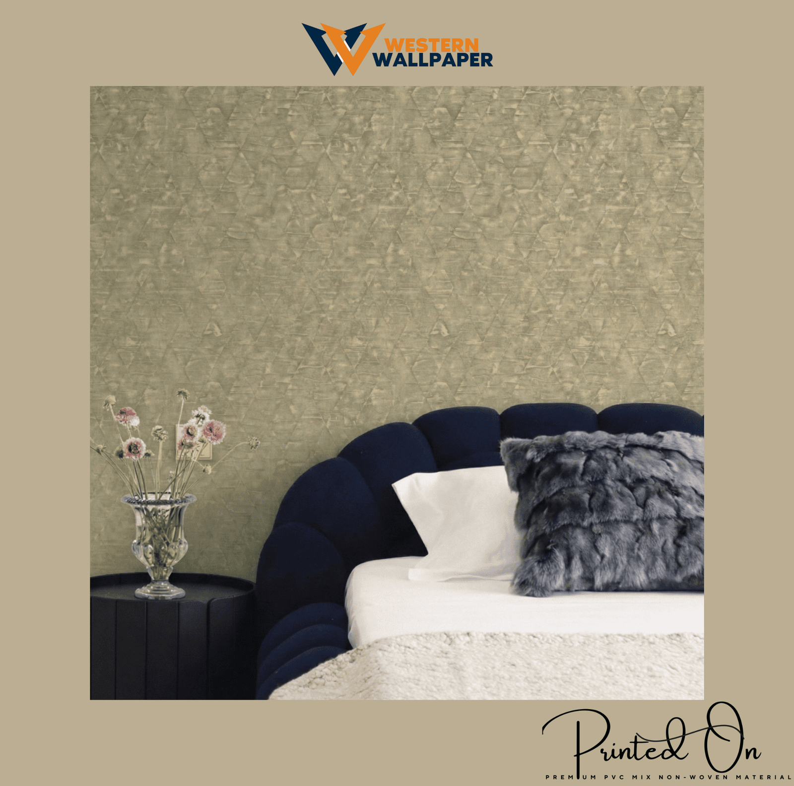 GLIMMERING CRYSTALLINE TRIANGLES WALLPAPER IN DUSTY OLIVE