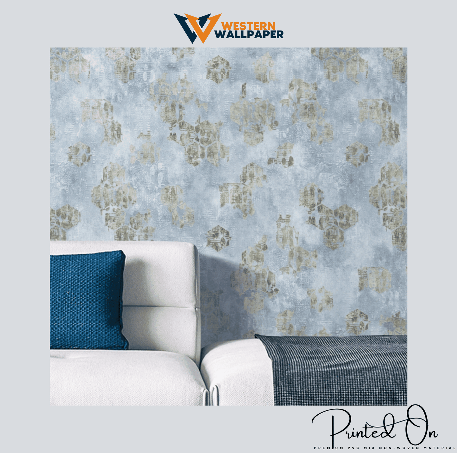 LUXE OVERLAY HEXAGON WALLPAPER IN SKY BLUE