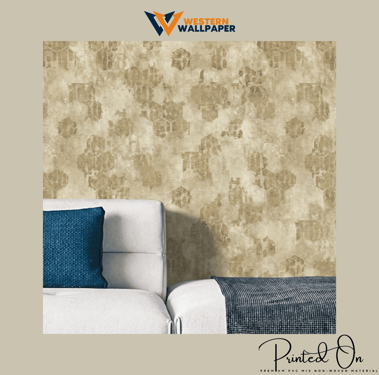 LUXE OVERLAY HEXAGON WALLPAPER IN ANTIQUE BRASS